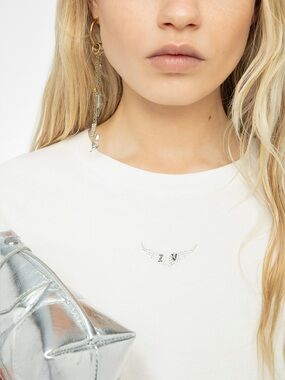 Zadig & Voltaire Edda T-shirt crystal-embellished wings appliqué size S, NWT